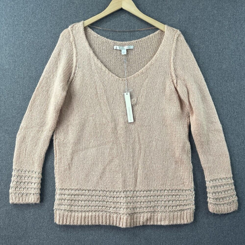 NWT LC Lauren Conrad Women’s  S Lurex Hem V-Neck Sweater Blush Pink Long Sleeve